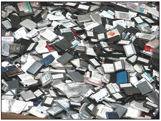 Figure 1: Discarded mobile phone batteries are tested and redistributed