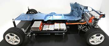 Cutaway battery of Nissan Leaf electric vehicle